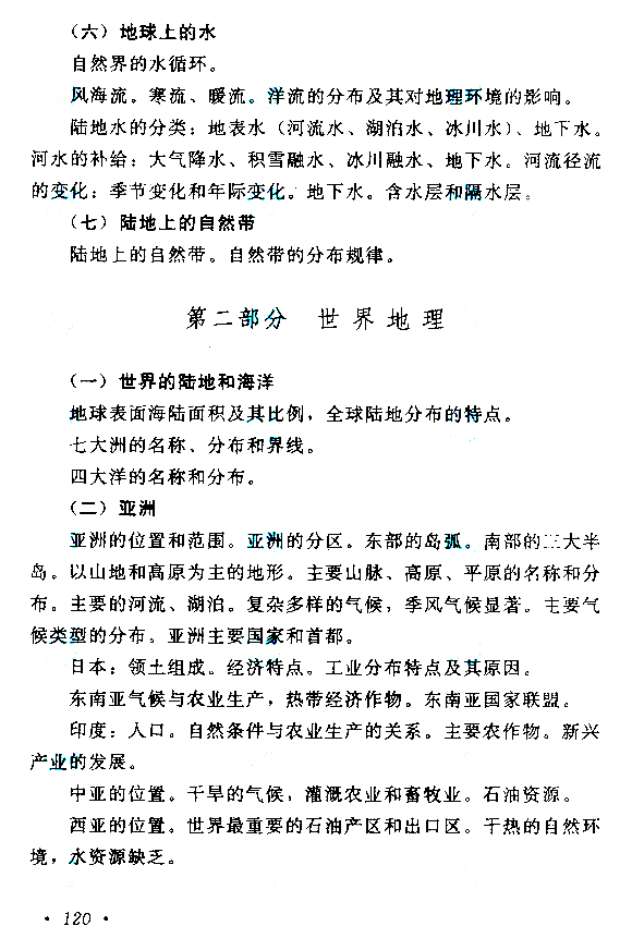 2015年成人高考高起點《歷史地理》考試大綱